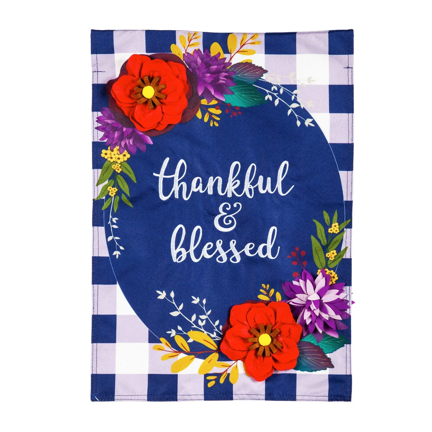 Fall Floral Check Garden Linen Flag,14l9903