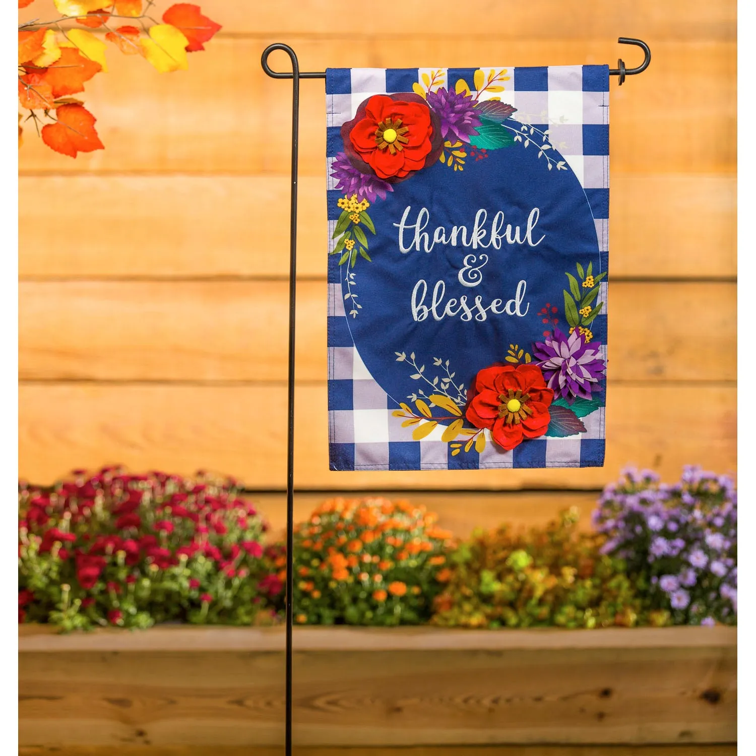 Fall Floral Check Garden Linen Flag,14l9903