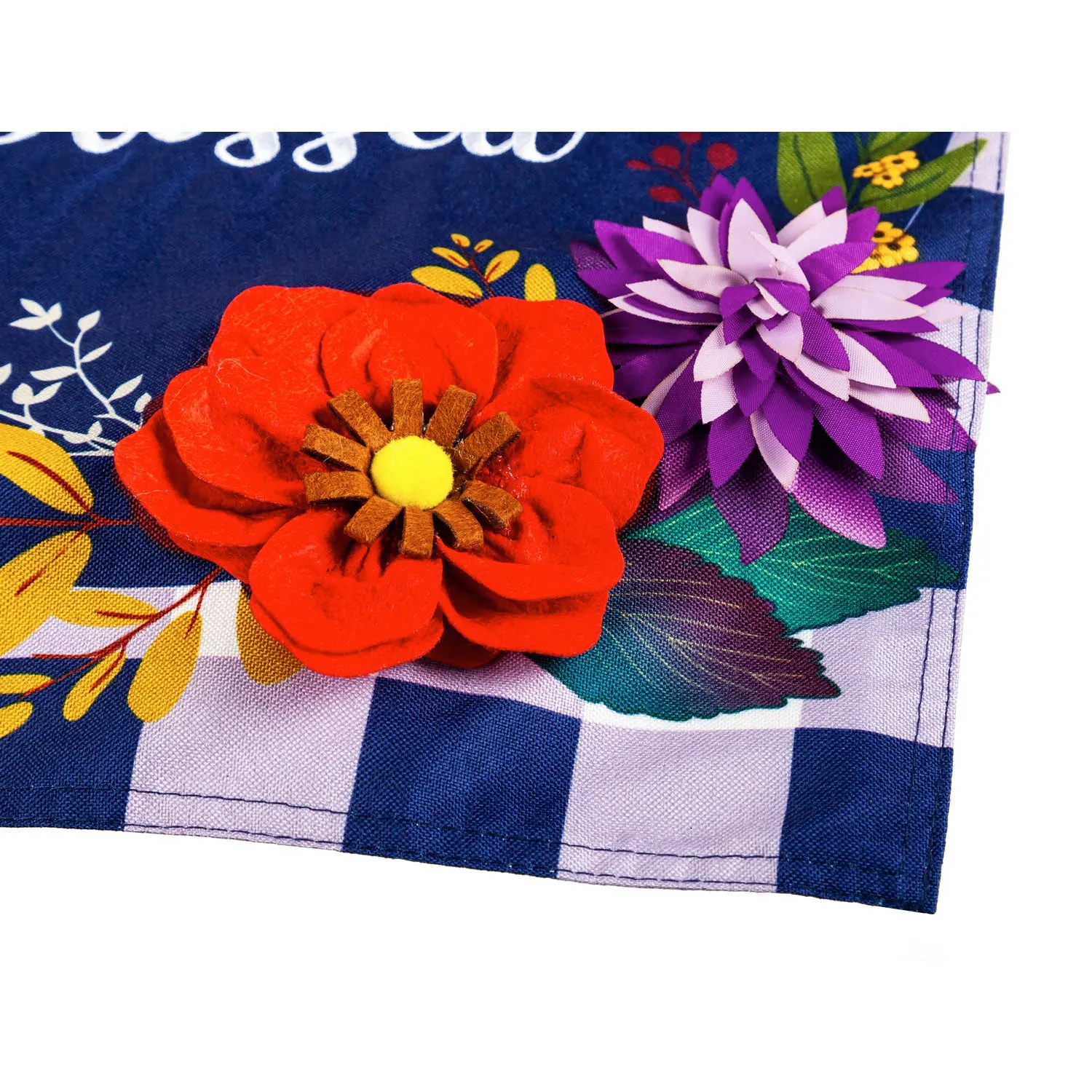Fall Floral Check Garden Linen Flag,14l9903