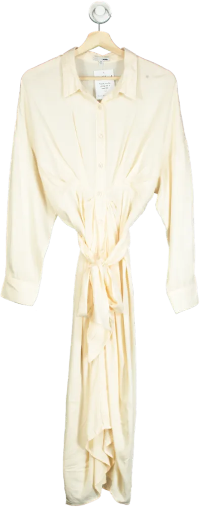 Fashion Nova Cream Tie-Front Shirt Dress UK M