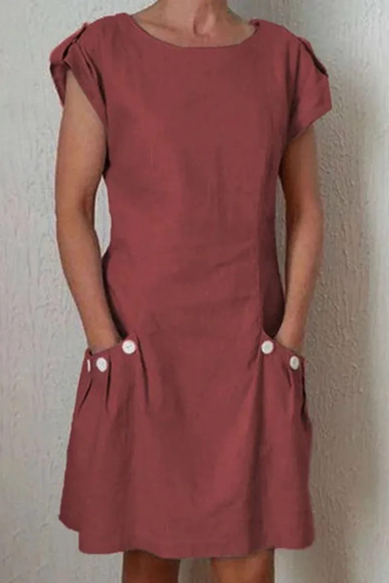 Fashion Street Solid Patchwork O Neck A Line Dresses