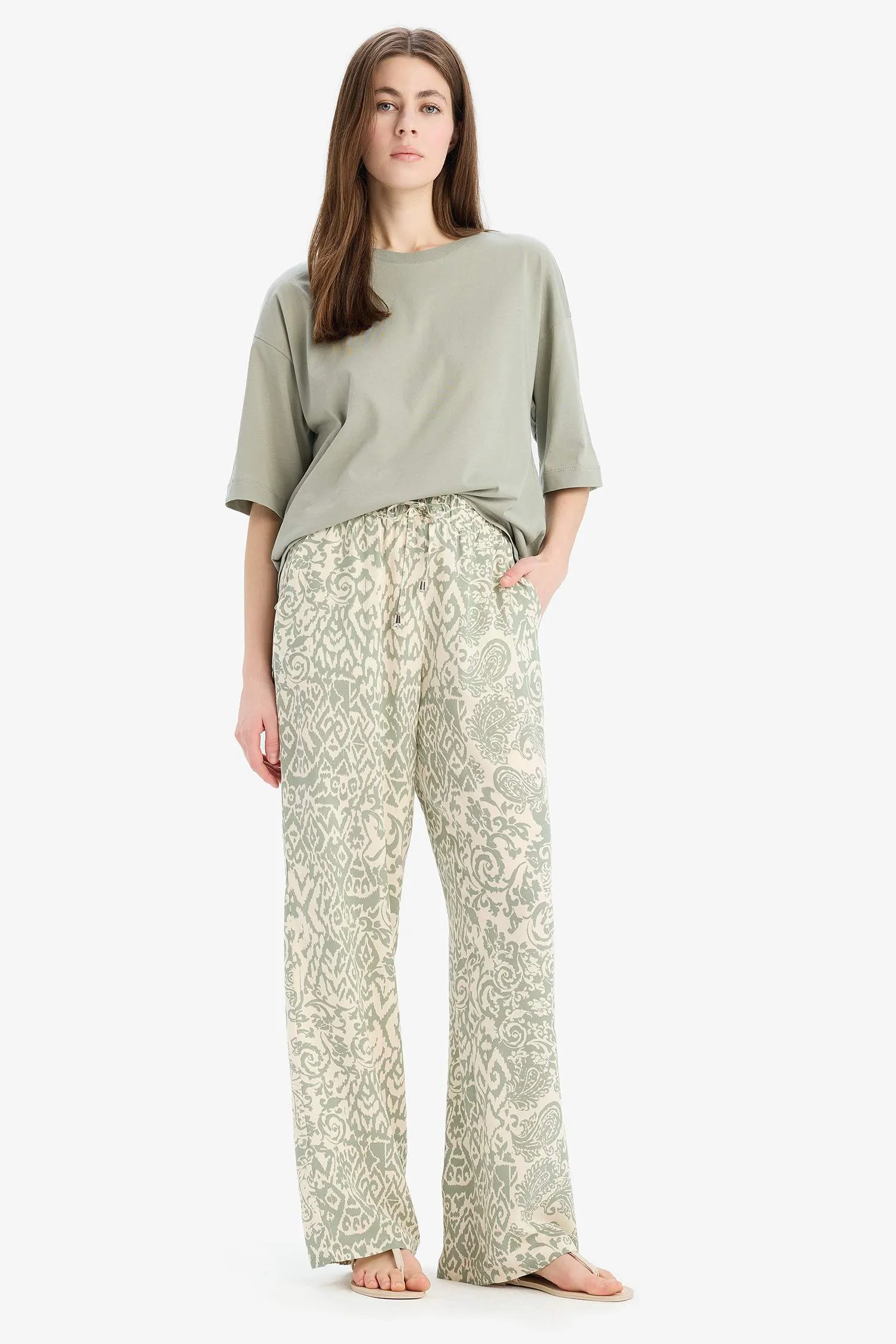 Florida Pattern Viscose Fabric Palazzo Pants High Waist Wide Leg
