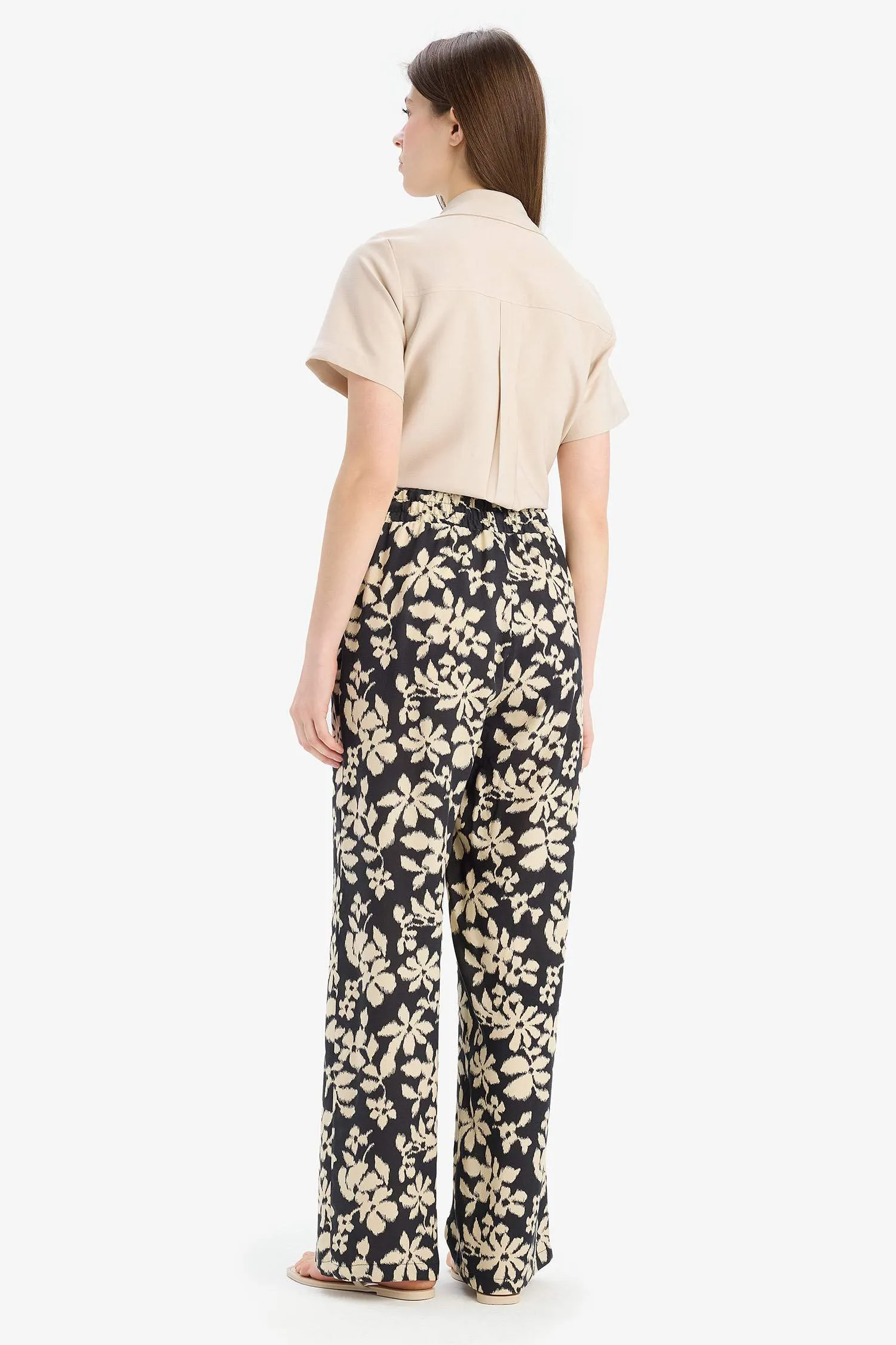 Florida Pattern Viscose Fabric Palazzo Pants High Waist Wide Leg