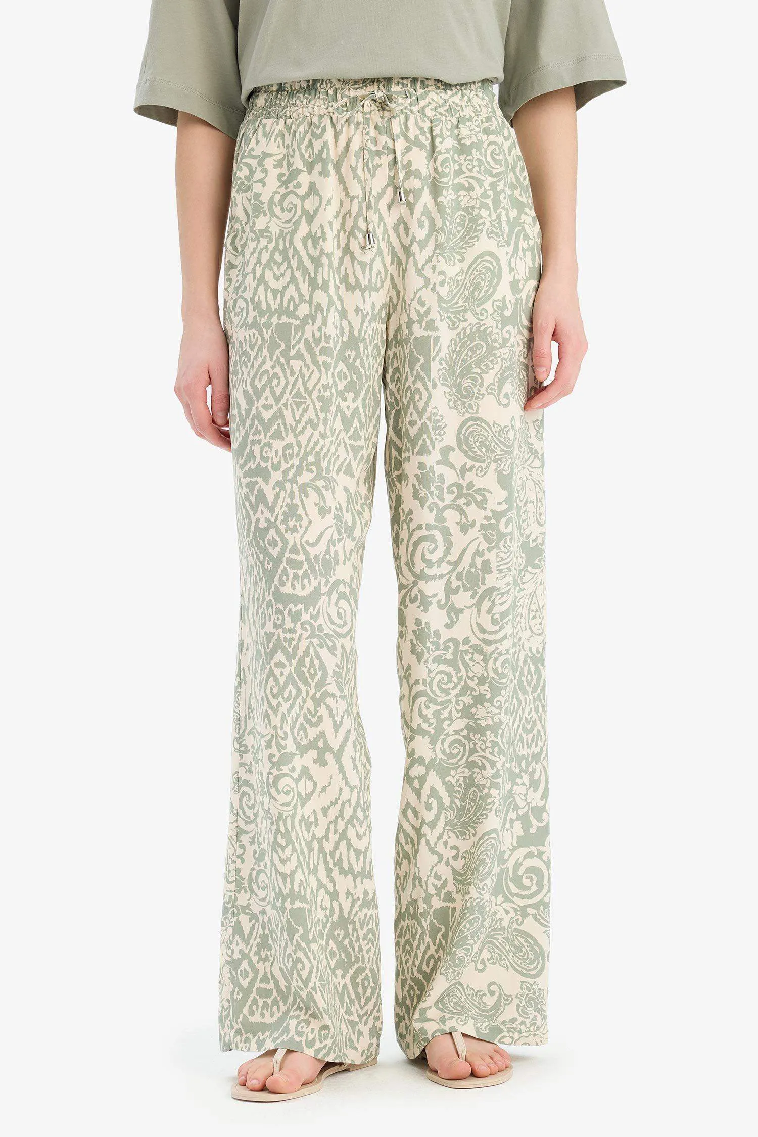 Florida Pattern Viscose Fabric Palazzo Pants High Waist Wide Leg