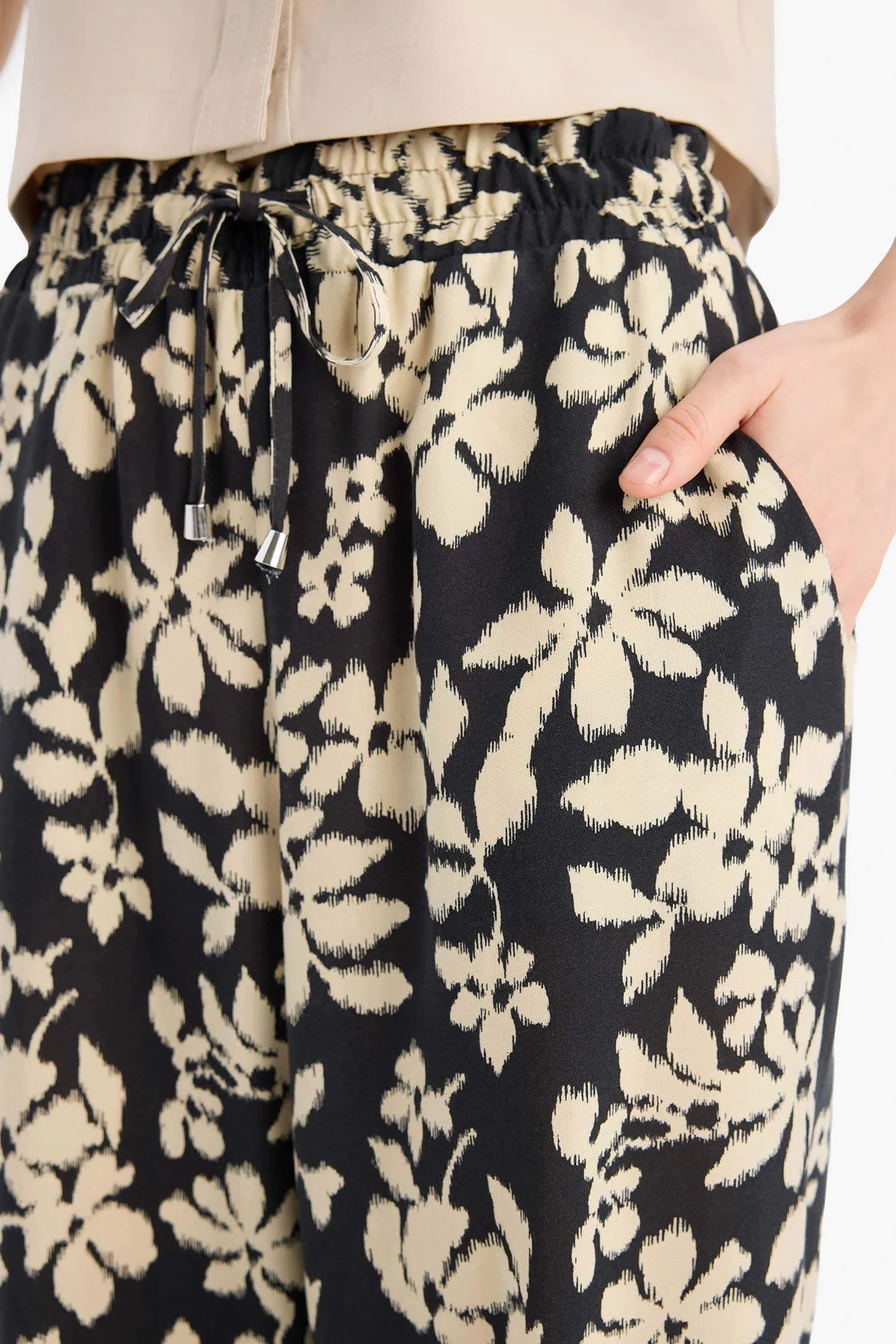Florida Pattern Viscose Fabric Palazzo Pants High Waist Wide Leg