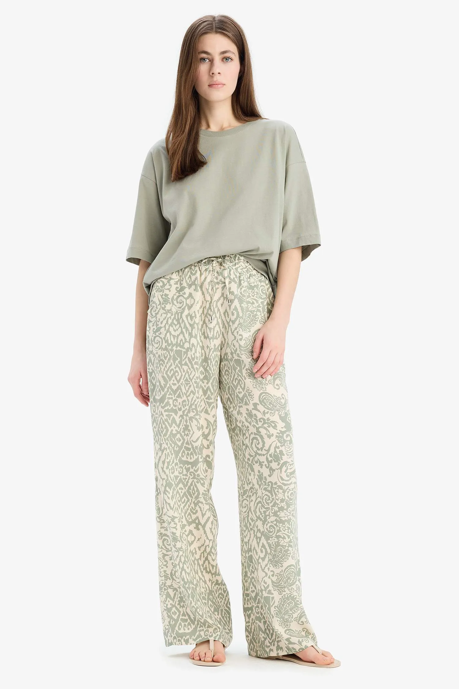 Florida Pattern Viscose Fabric Palazzo Pants High Waist Wide Leg