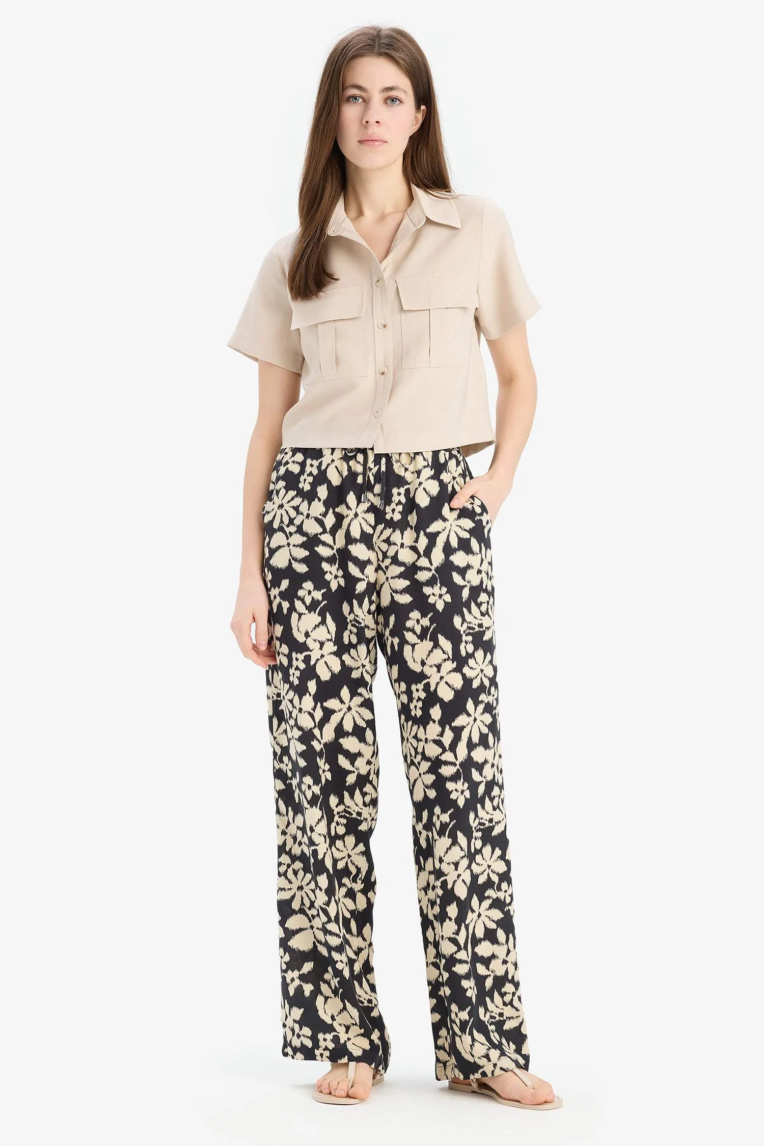 Florida Pattern Viscose Fabric Palazzo Pants High Waist Wide Leg