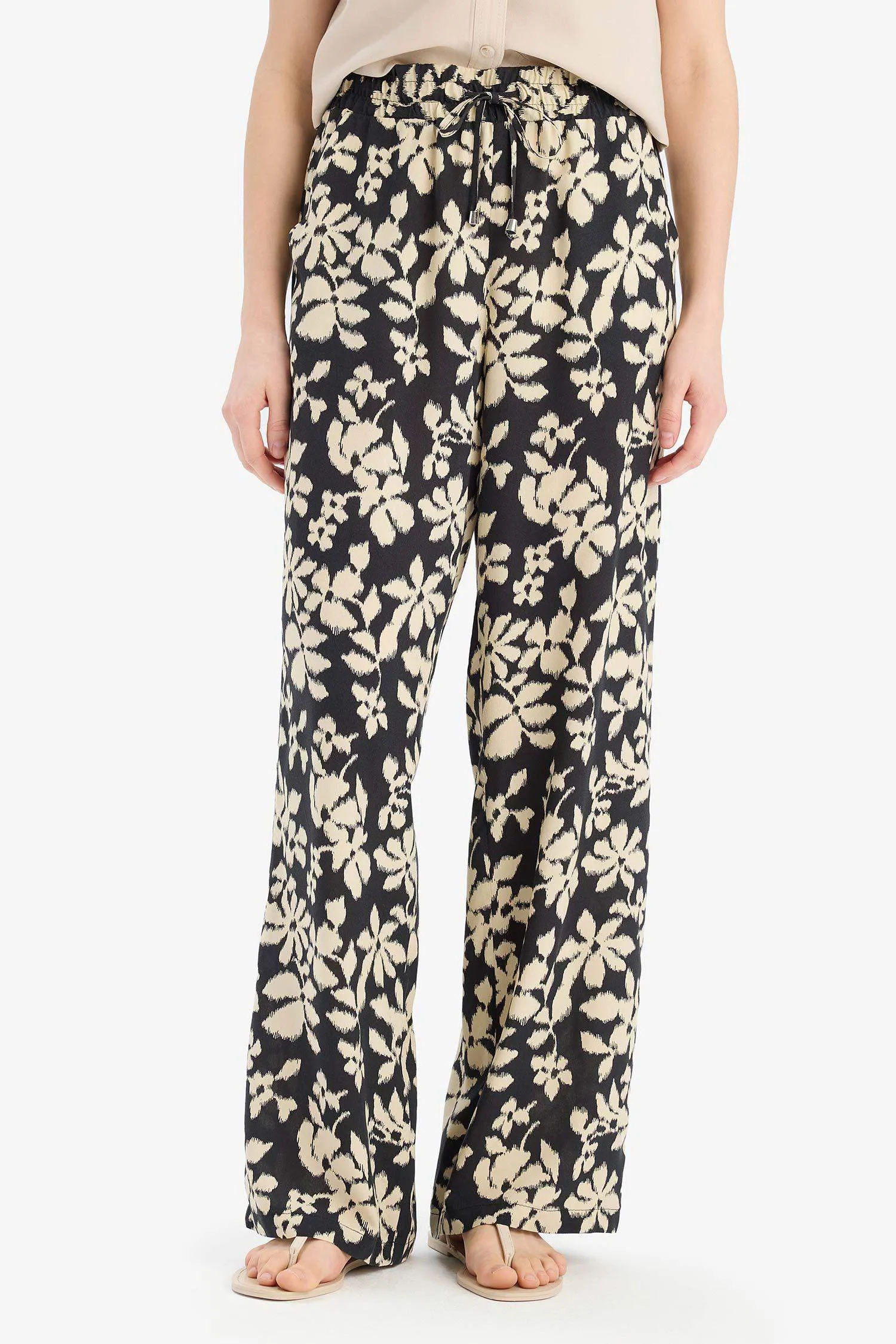 Florida Pattern Viscose Fabric Palazzo Pants High Waist Wide Leg