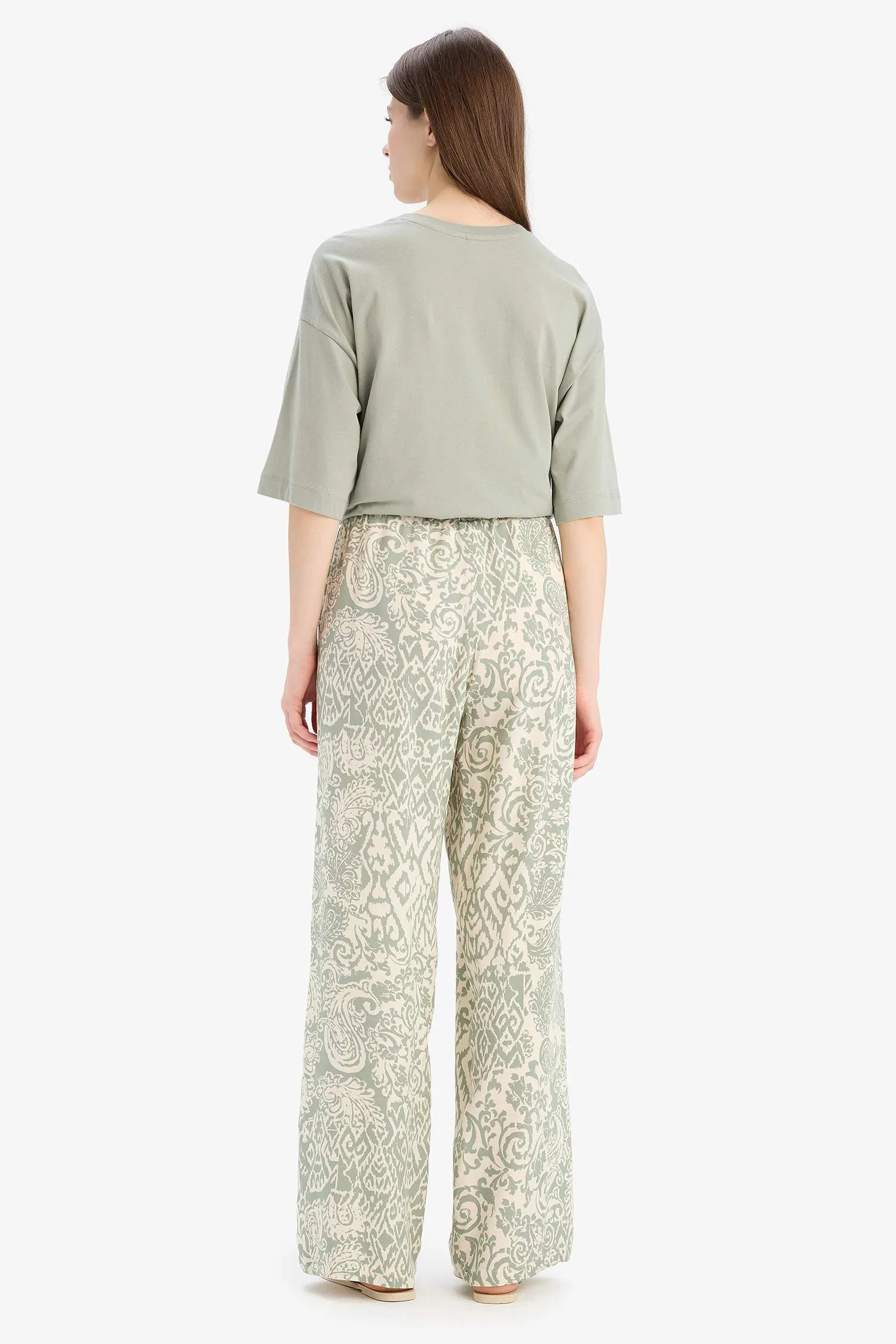 Florida Pattern Viscose Fabric Palazzo Pants High Waist Wide Leg