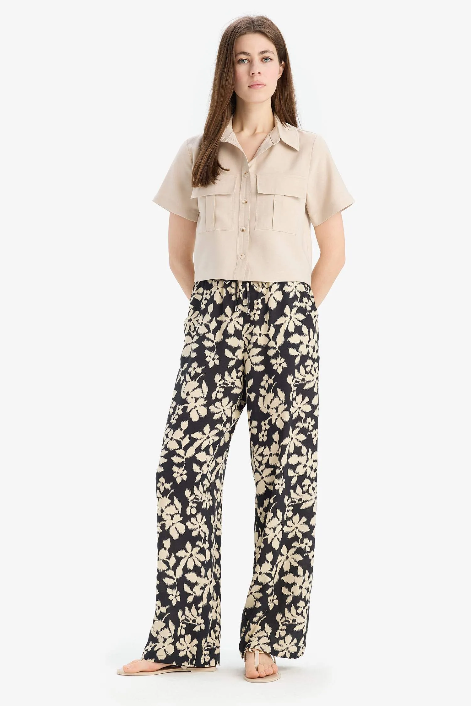 Florida Pattern Viscose Fabric Palazzo Pants High Waist Wide Leg