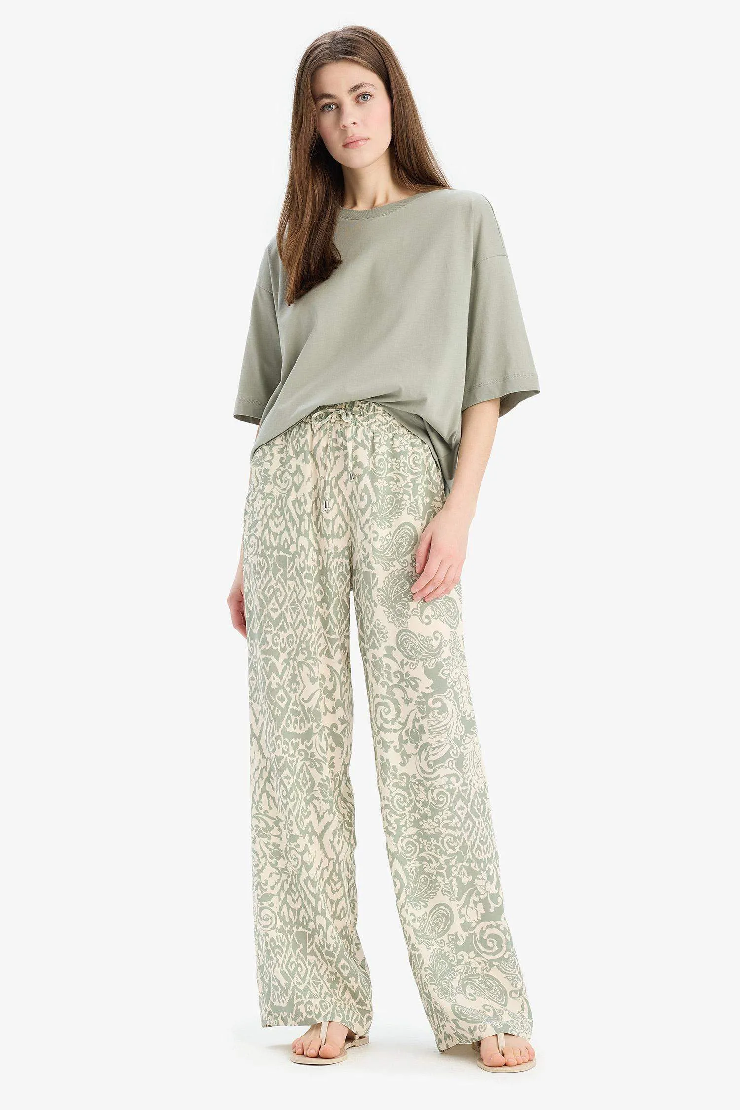 Florida Pattern Viscose Fabric Palazzo Pants High Waist Wide Leg