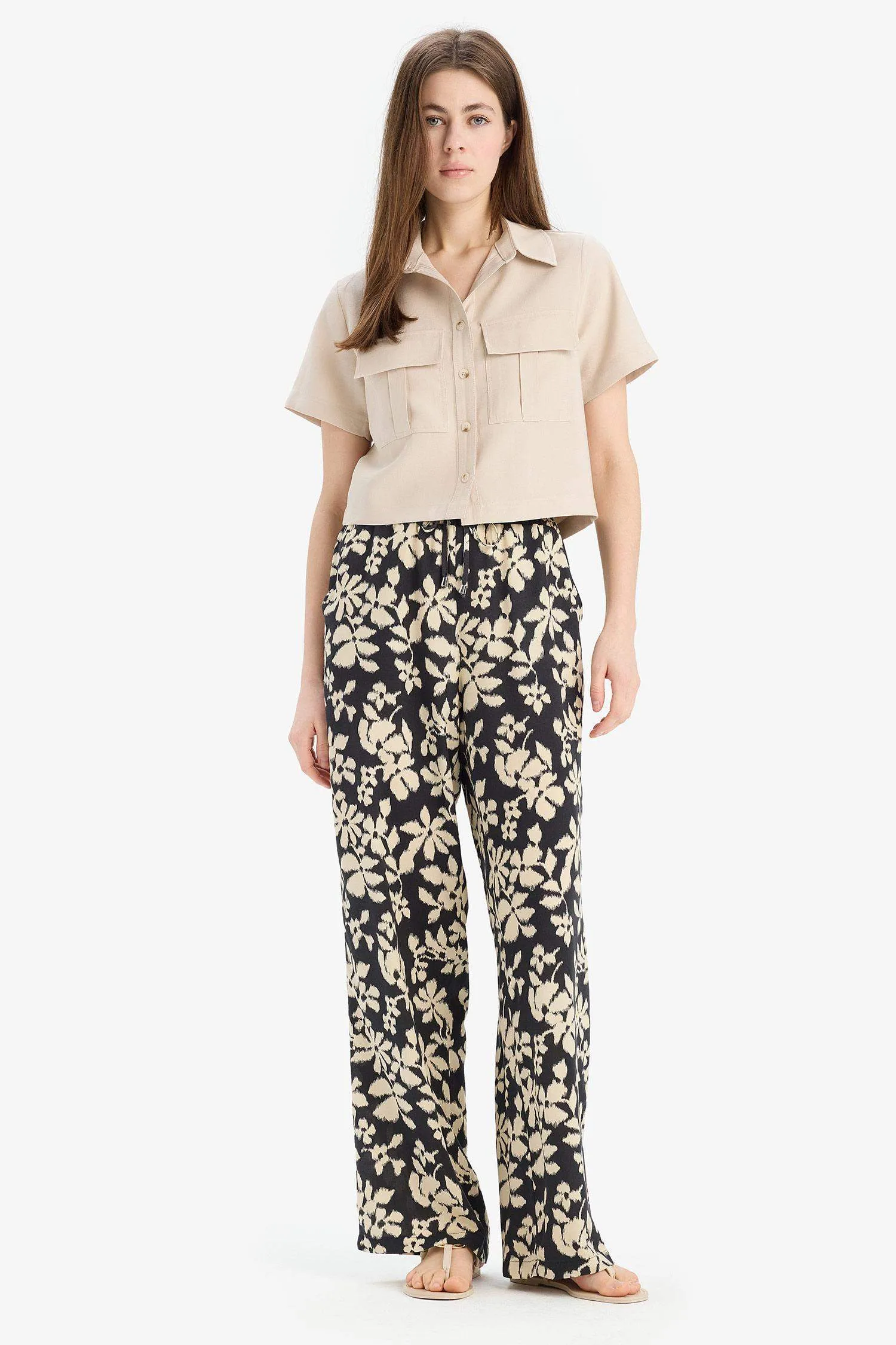 Florida Pattern Viscose Fabric Palazzo Pants High Waist Wide Leg