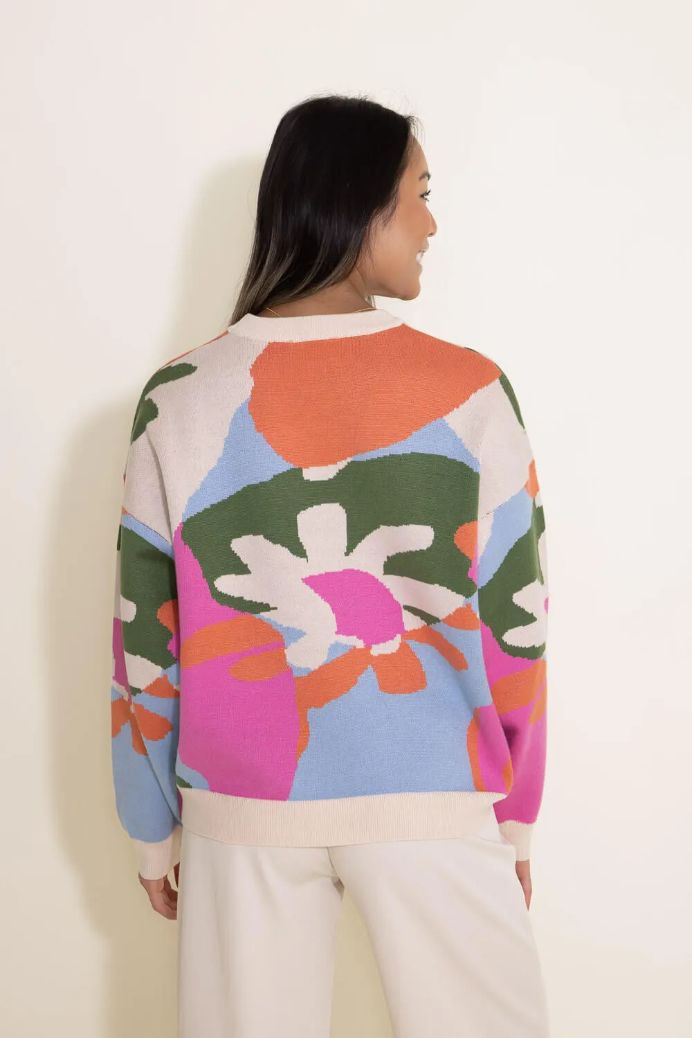 Flower Print Sweater for Women in Cream/Multi | PSW2900-CREAMMULTI