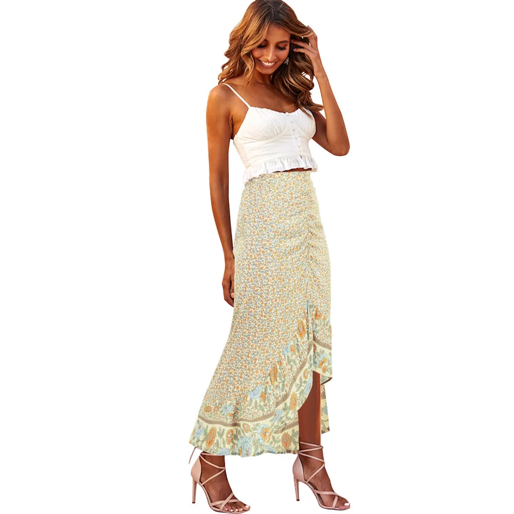 Flower print women boho gypsy skirt