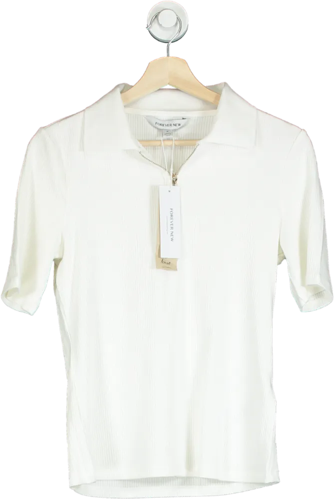 Forever New Porcelain Mai Short Sleeve Zip Polo UK M