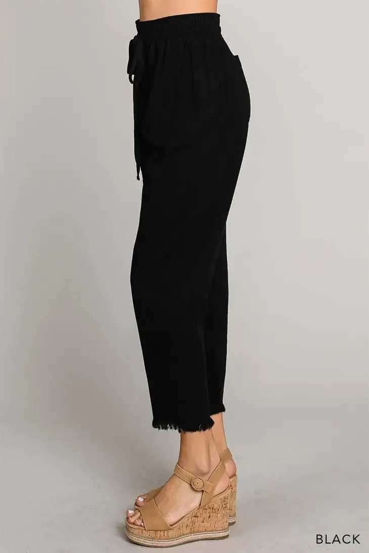 Fray Hem Cropped Drawstring Pants - Final Sale