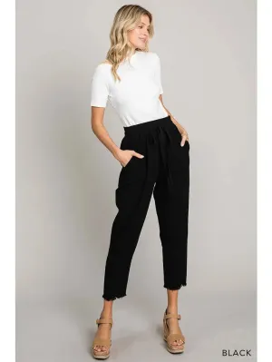 Fray Hem Cropped Drawstring Pants - Final Sale