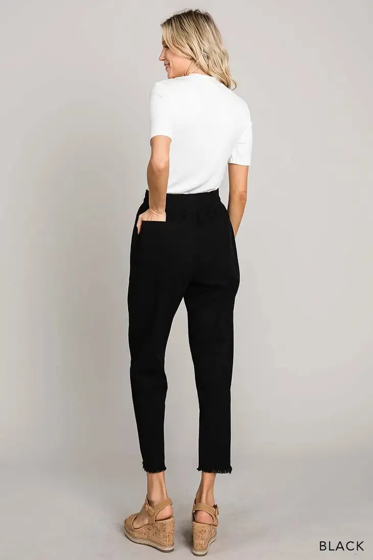 Fray Hem Cropped Drawstring Pants - Final Sale