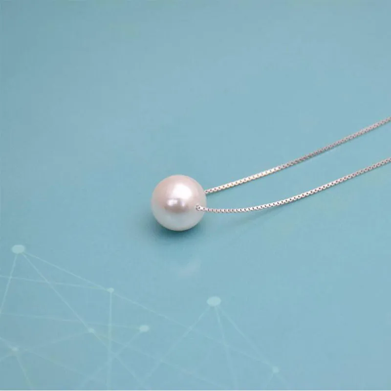 Freshwater Pearl Chain Necklace Silver Women Engagement Jewelry