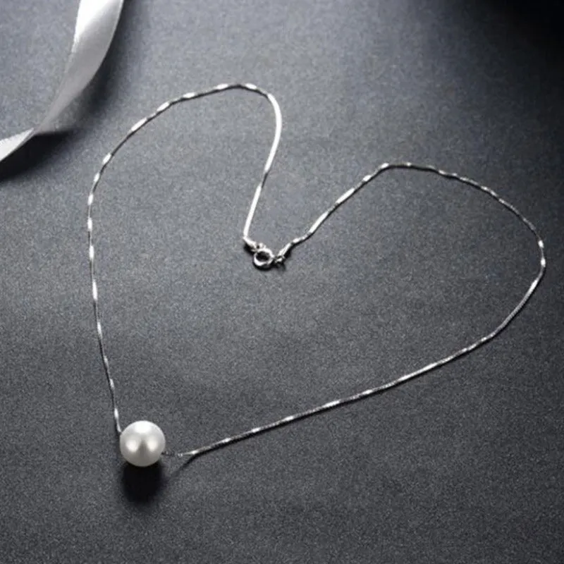 Freshwater Pearl Chain Necklace Silver Women Engagement Jewelry
