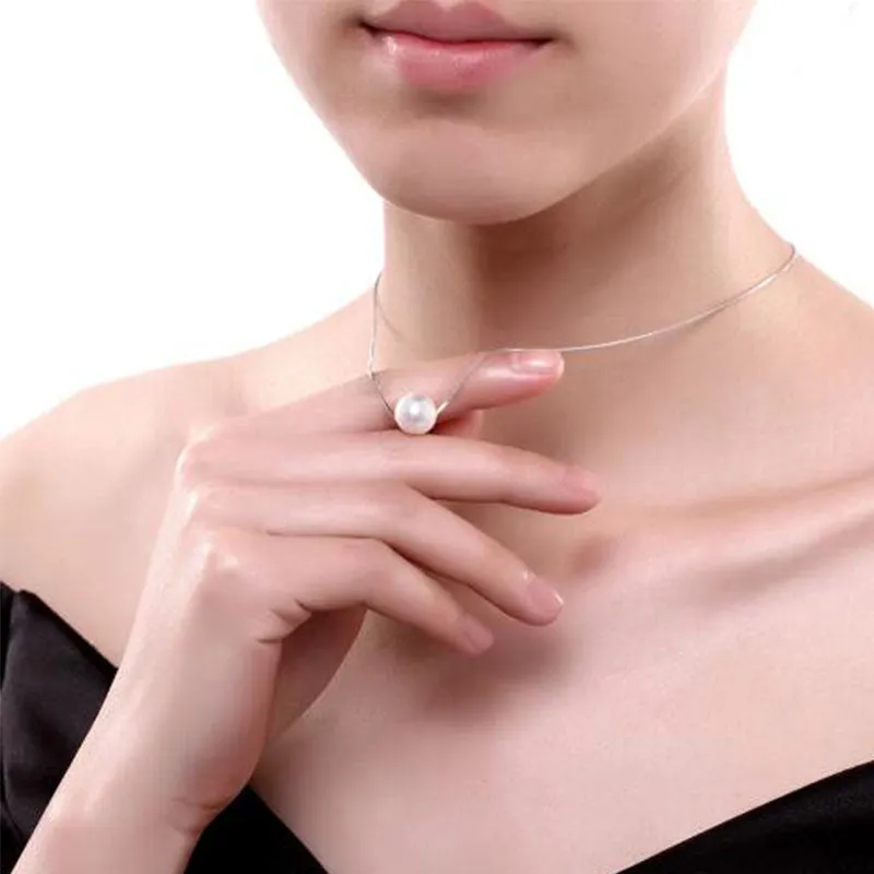 Freshwater Pearl Chain Necklace Silver Women Engagement Jewelry