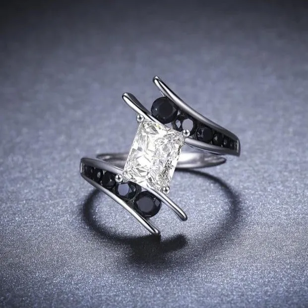 Genuine Black Gemstone Ring 925 Sterling Silver Row Women's Fine Jewelry