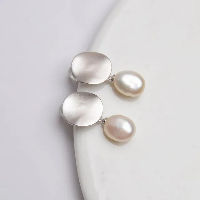 Genuine Vintage Freshwater Pearl  925 Sterling Silver Earring women's Fine jewelry