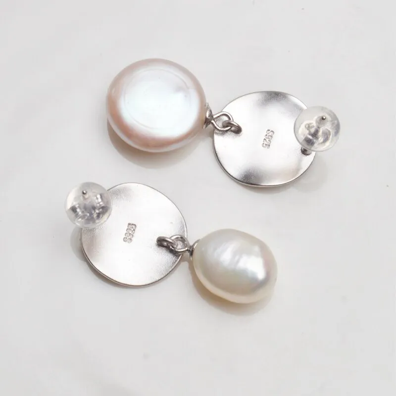 Genuine Vintage Freshwater Pearl  925 Sterling Silver Earring women's Fine jewelry