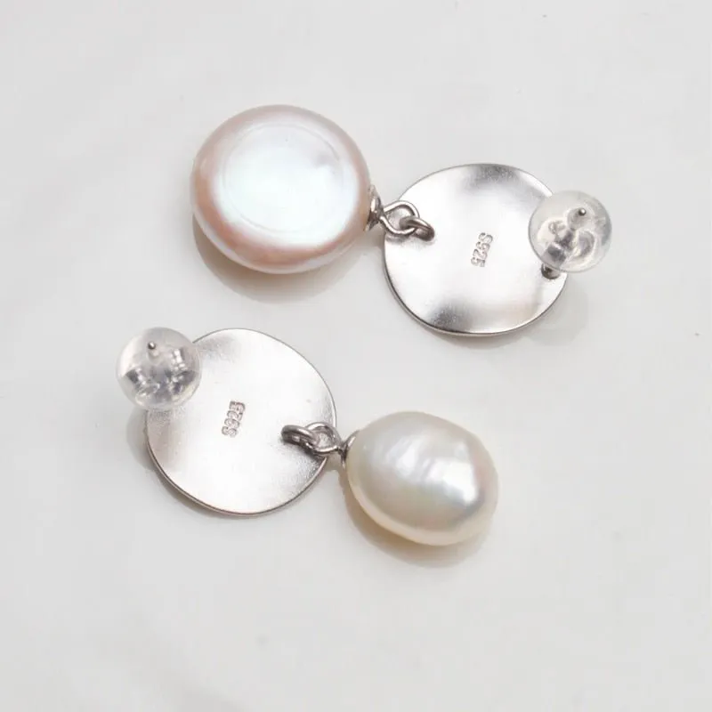 Genuine Vintage Freshwater Pearl  925 Sterling Silver Earring women's Fine jewelry