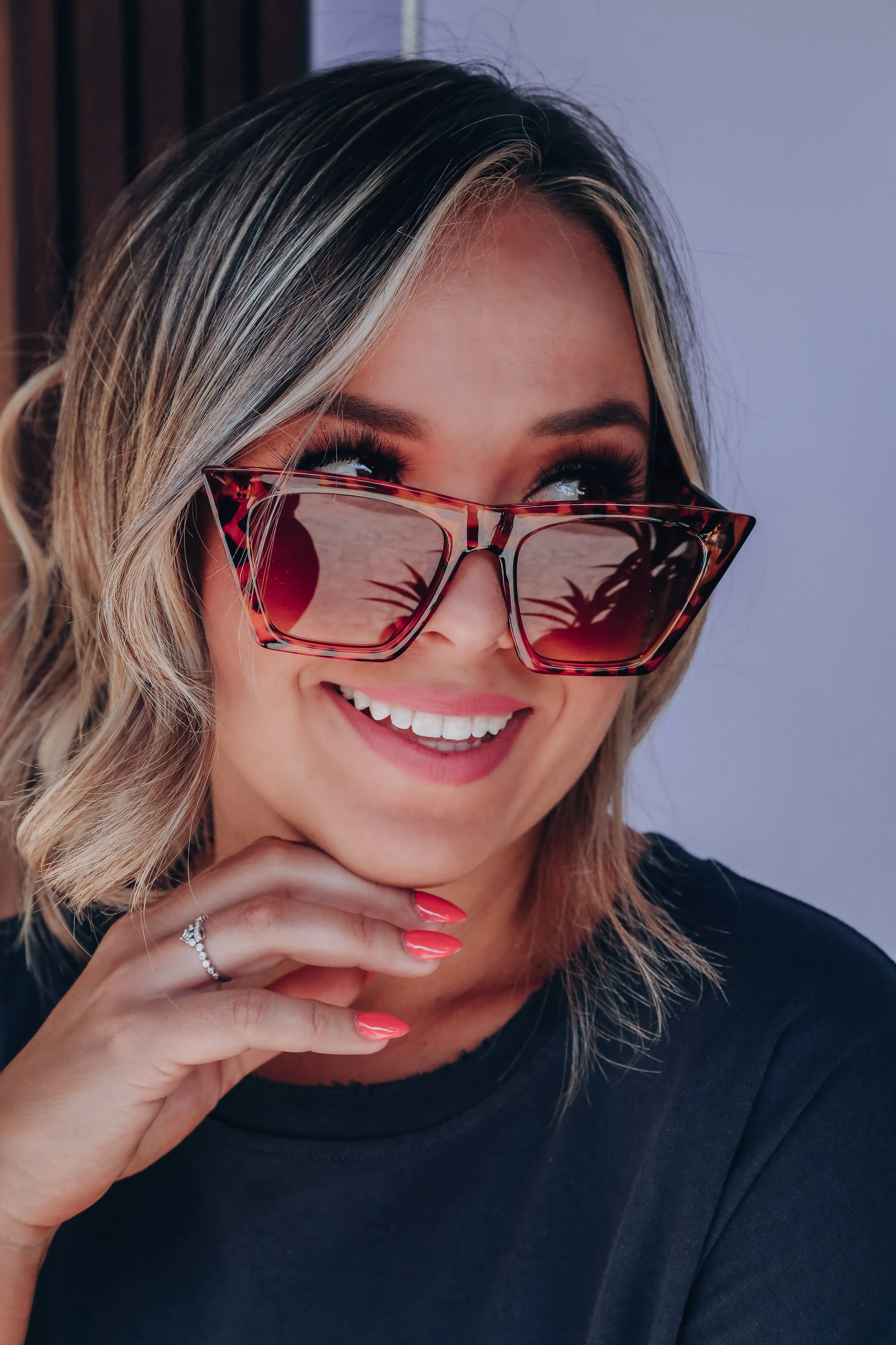 Geo Frame Cat-Eye Sunglasses - Tortoise