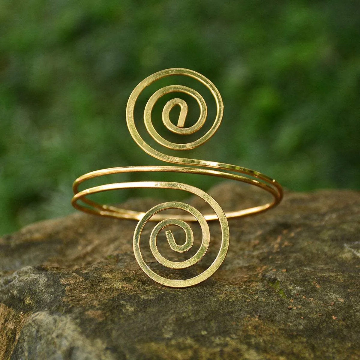 Geometric Hollow Pattern Arm Cuff - Hammered Gold Silver Tone Upper Arm Band - Statement Metal Cuff Bracelet