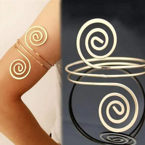 Geometric Hollow Pattern Arm Cuff - Hammered Gold Silver Tone Upper Arm Band - Statement Metal Cuff Bracelet