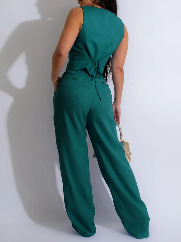 Gorgeousladie Button-Front Vest & Pants Set