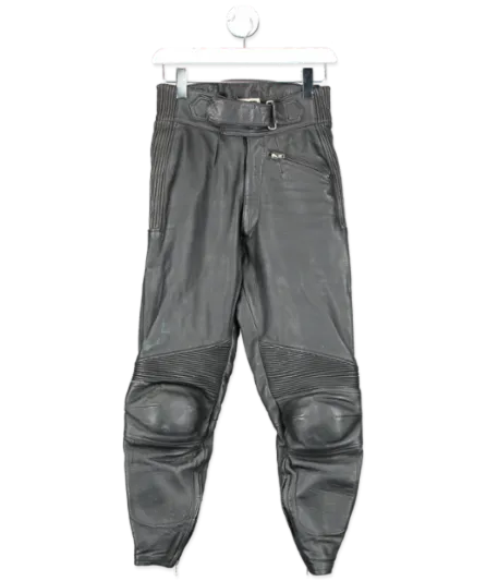 Goto High Performance Gear Black Leather Ribbed Padded Motor Cycling Trousers UK L