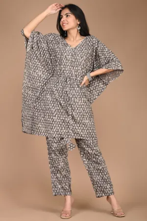 Grey Cotton Kaftan Set