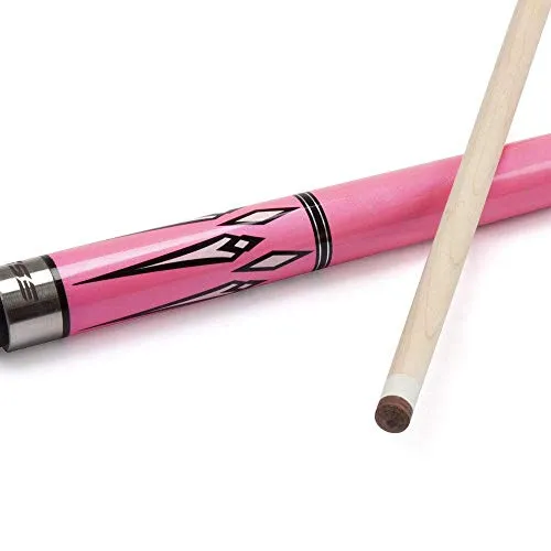 GSE Games & Sports Expert 58-Inch 2-Piece Hardwood Canadian Maple Billiard Pool Cue Stick with Metallic Paint Finish (4 Colors, 18-21oz) (Pink - 21oz)