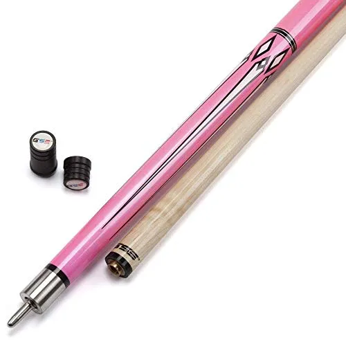 GSE Games & Sports Expert 58-Inch 2-Piece Hardwood Canadian Maple Billiard Pool Cue Stick with Metallic Paint Finish (4 Colors, 18-21oz) (Pink - 21oz)