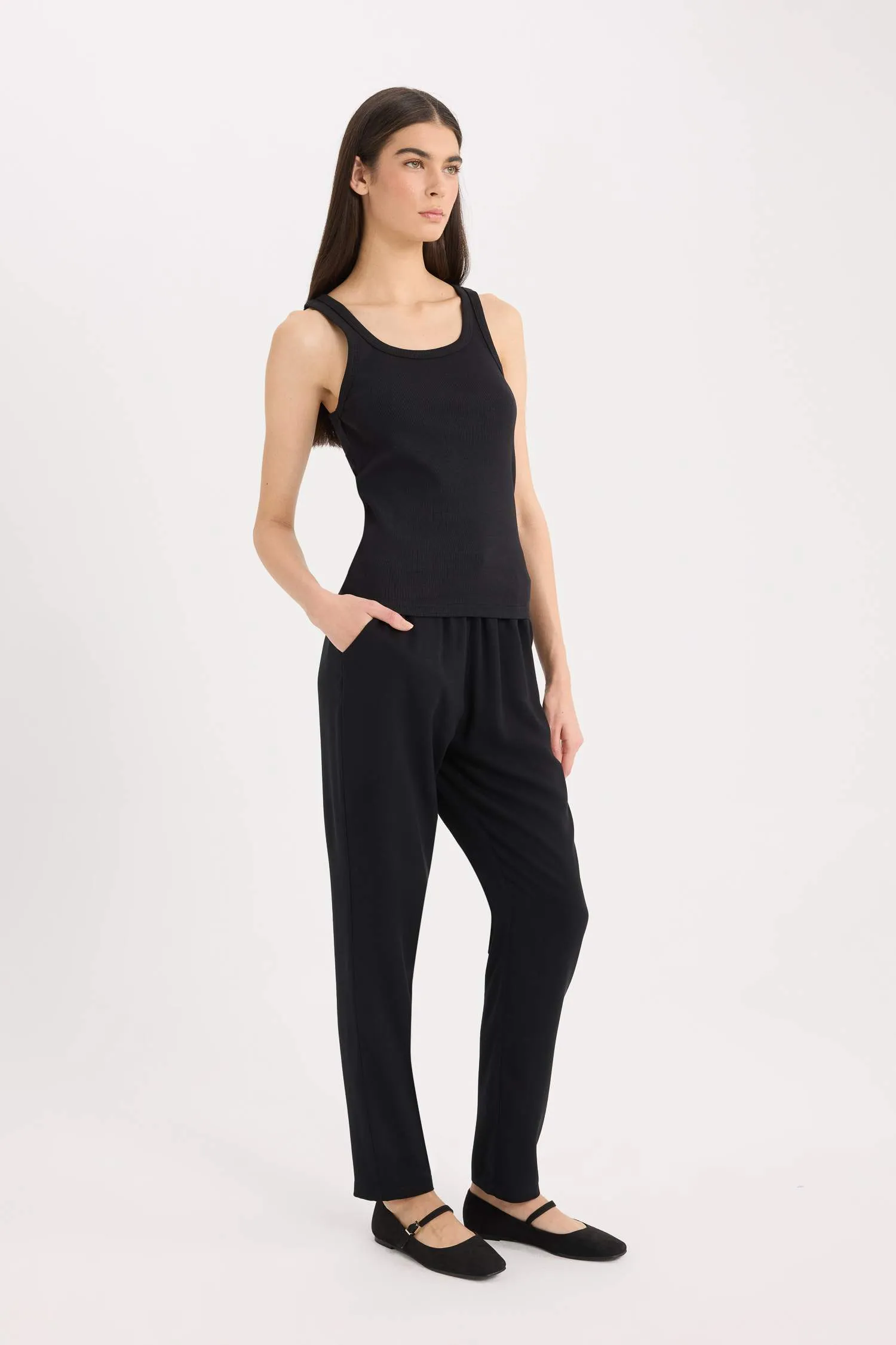 Harem Belmando Fabric Pants Normal Waist Basic Straight Leg with Pockets