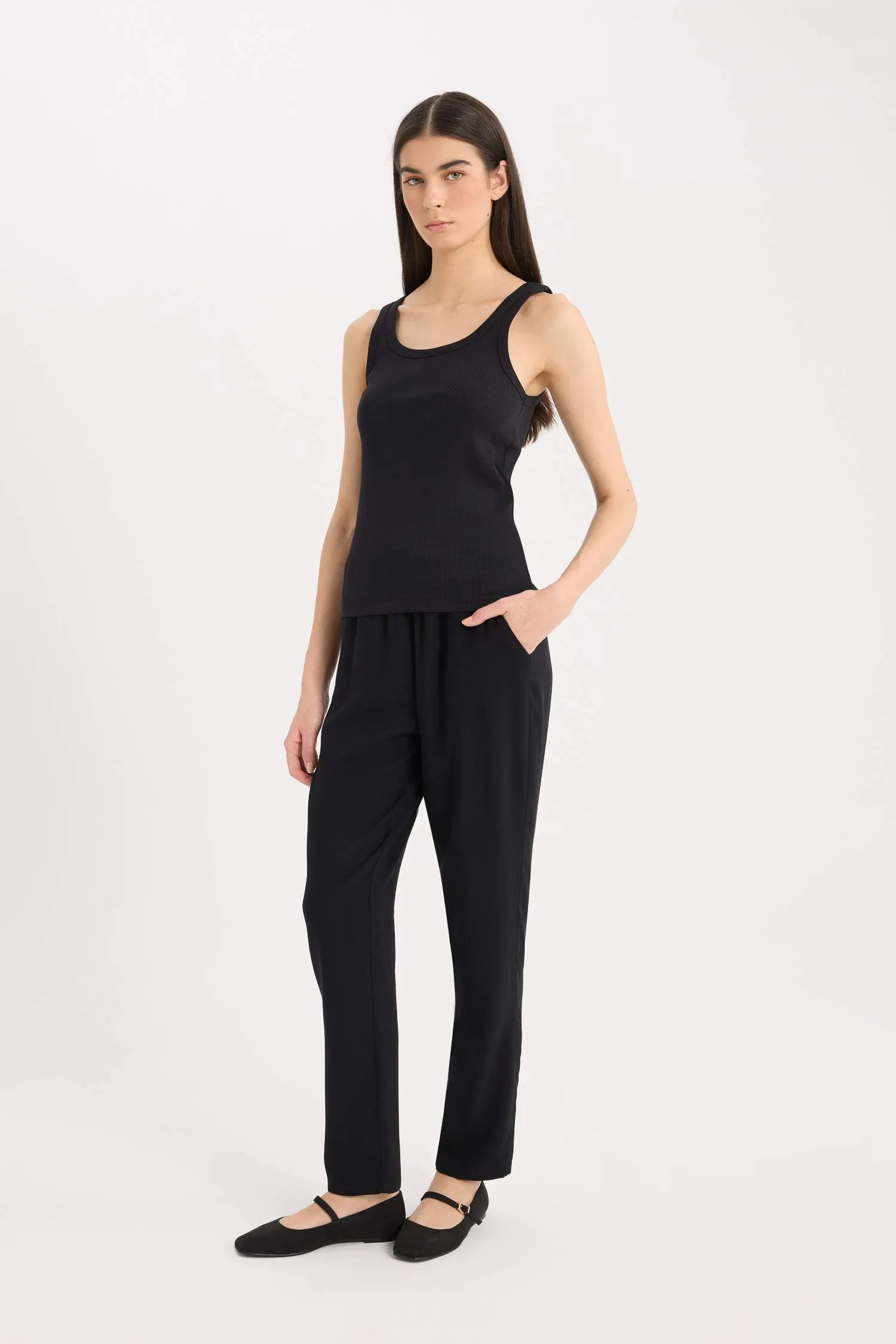 Harem Belmando Fabric Pants Normal Waist Basic Straight Leg with Pockets