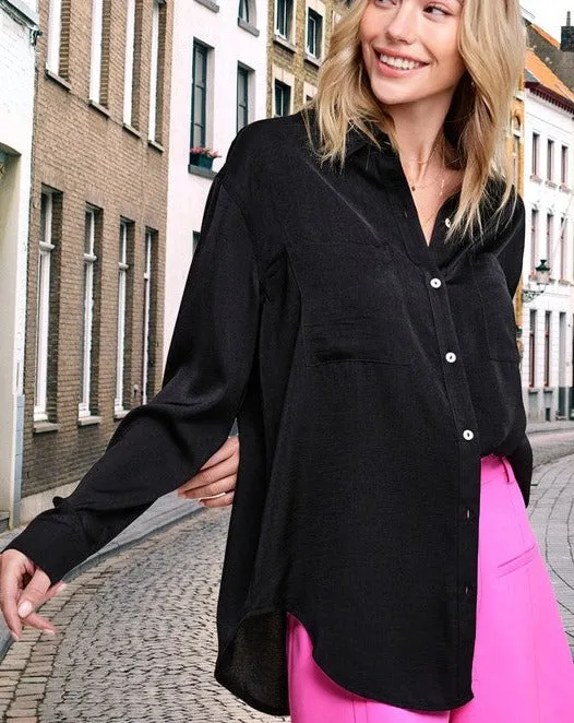 HAZEL KRINKLE FINISH SHIRT/COVER- BLACK