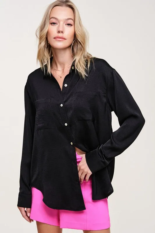 HAZEL KRINKLE FINISH SHIRT/COVER- BLACK