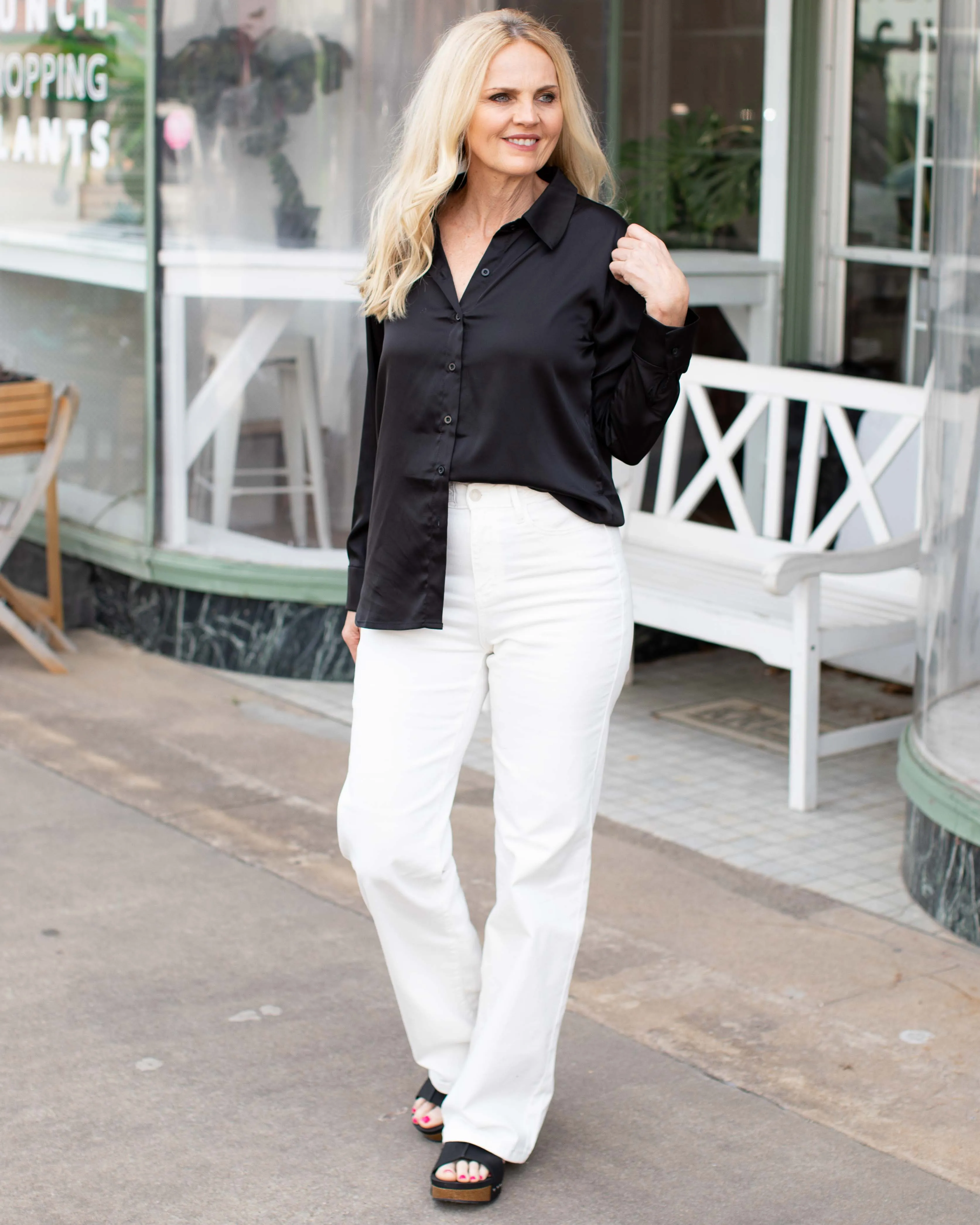 HAZEL KRINKLE FINISH SHIRT/COVER- BLACK
