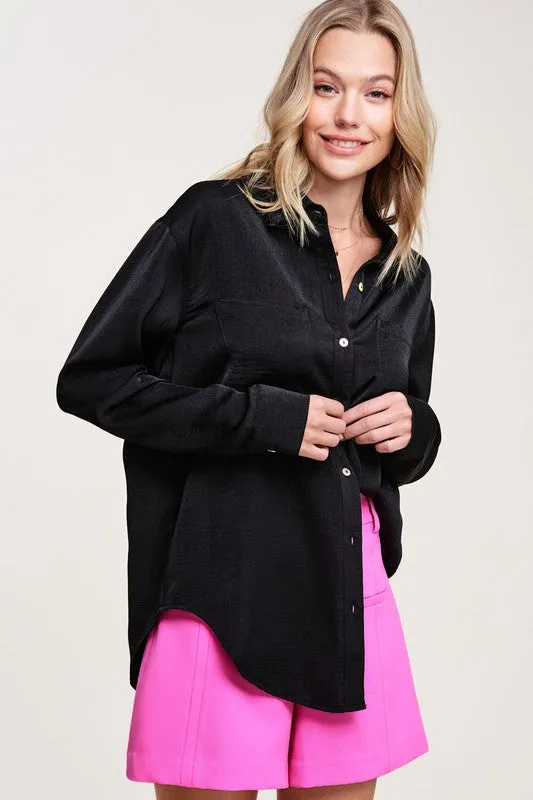 HAZEL KRINKLE FINISH SHIRT/COVER- BLACK