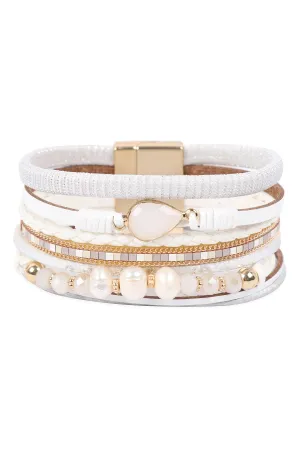 HDB3272 - LEATHER MIX BEADED MAGNETIC WRAP BRACELET