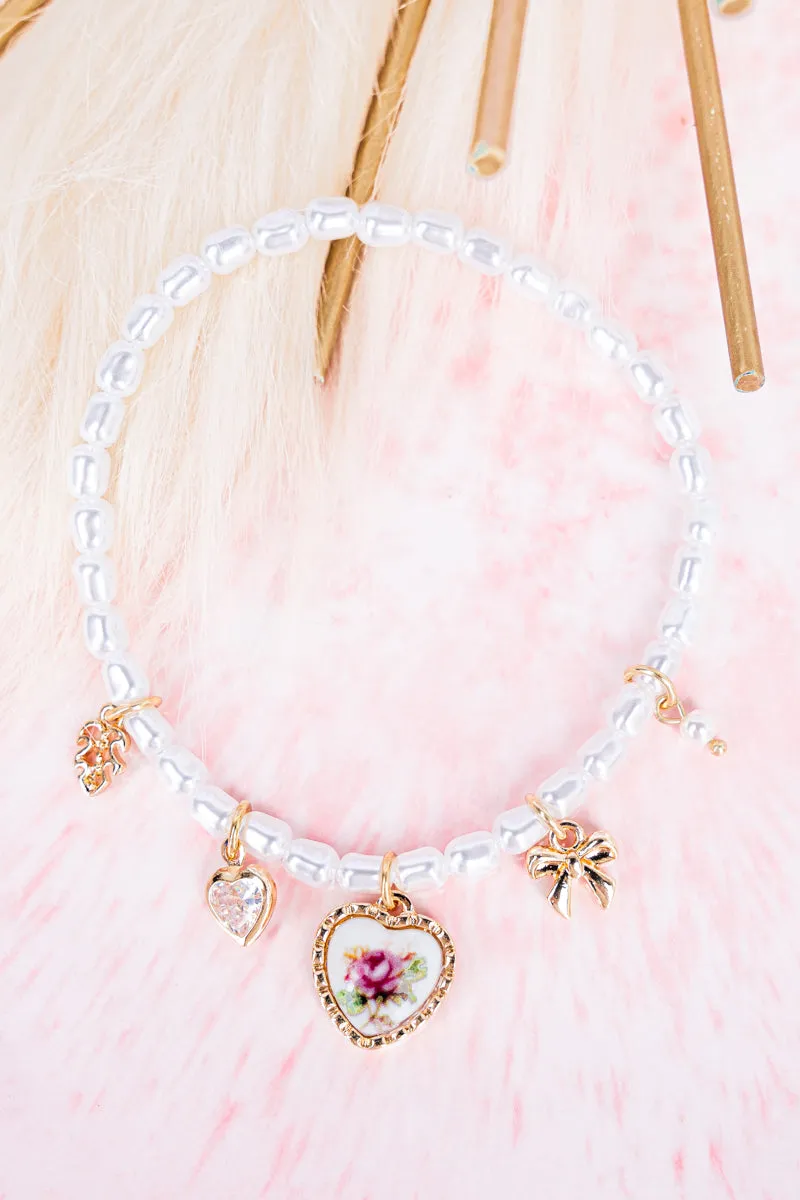 Heart Of Pink Rose Pearl Bracelet