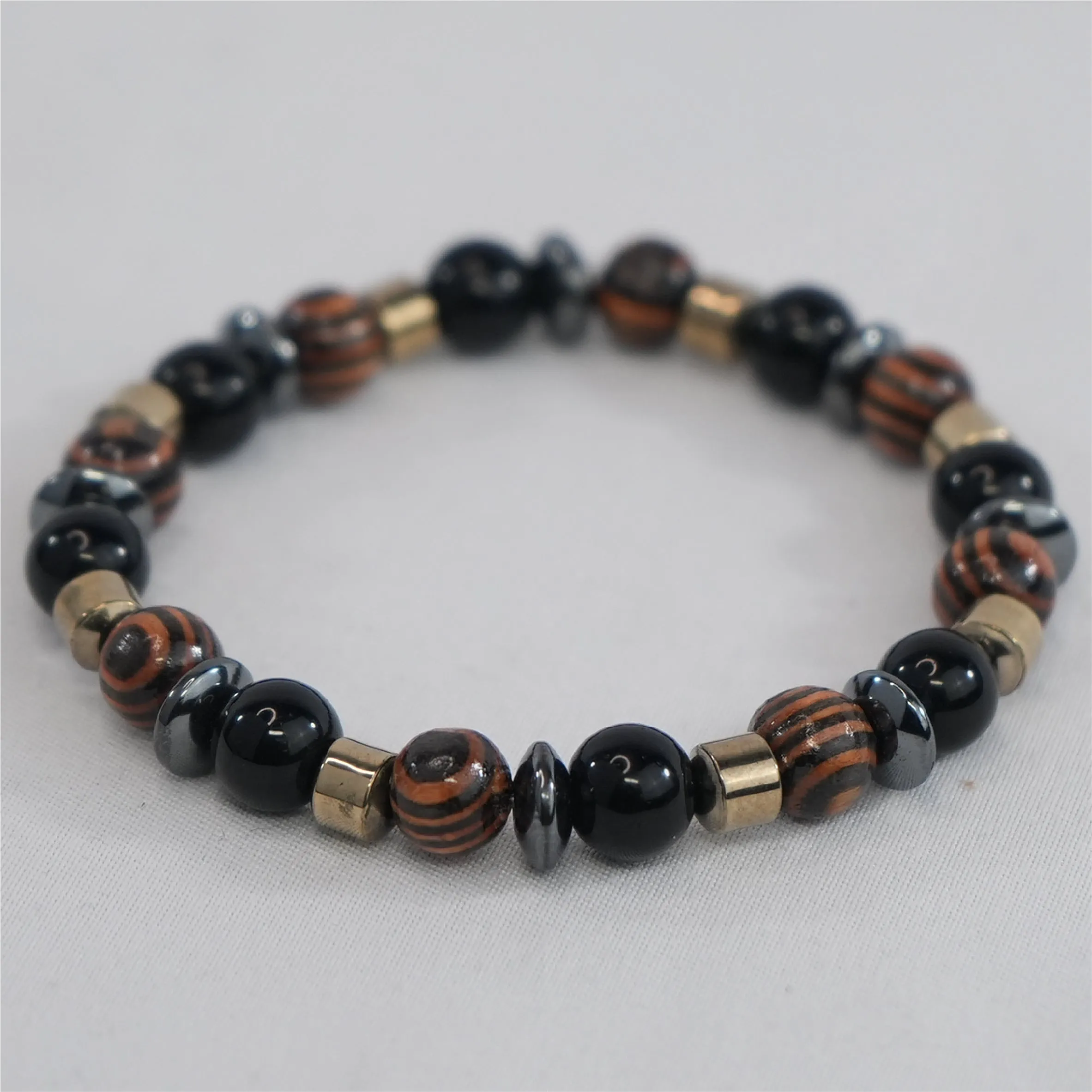 Hematite and Rustic Stone Stretch Bracelet: Modern Edge