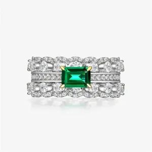 Inlaid Rectangle Green Zircon Ring for Women Wedding Jewelry