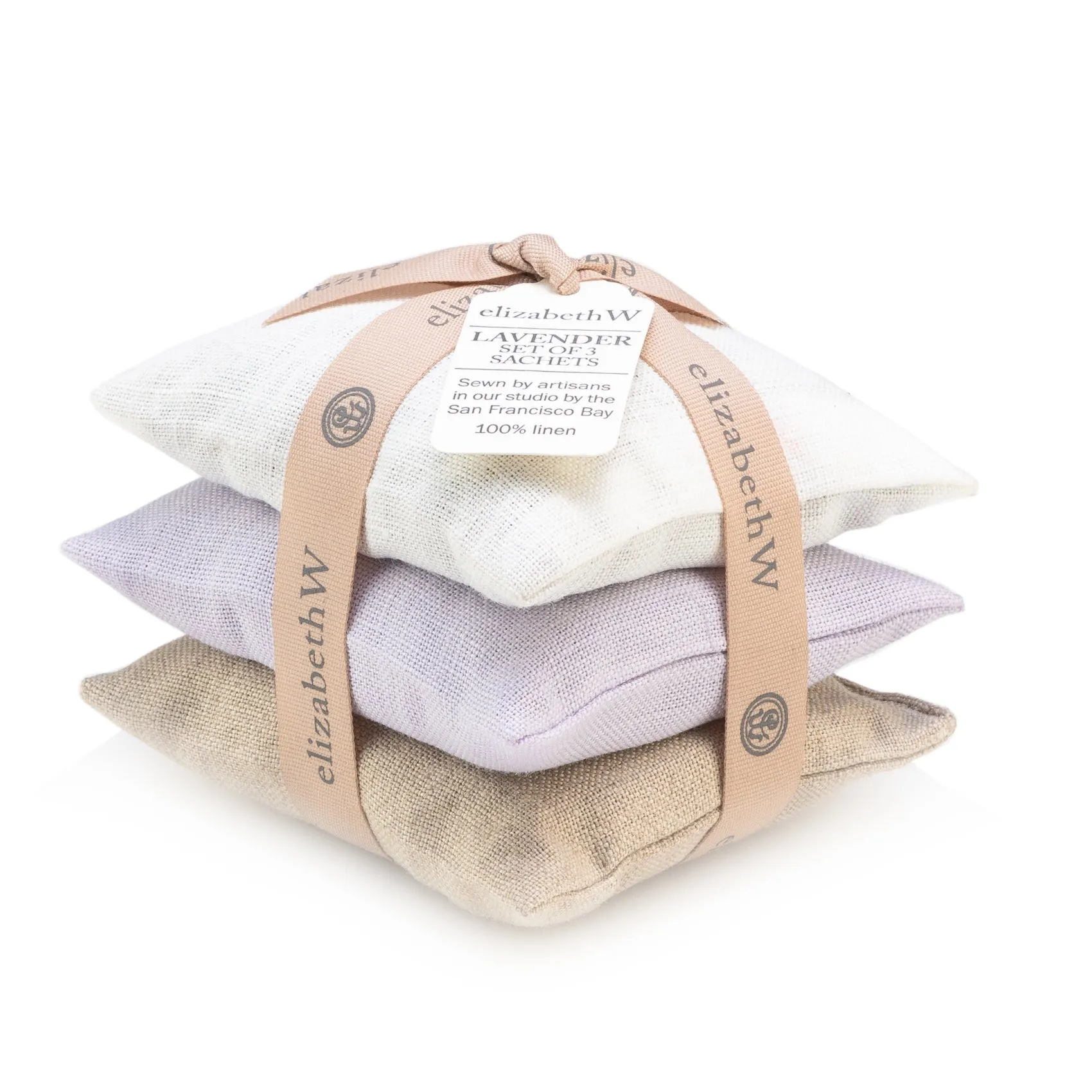Ivory, Natural, Purple Linen Lavender Sachet Set of 3