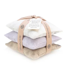 Ivory, Natural, Purple Linen Lavender Sachet Set of 3