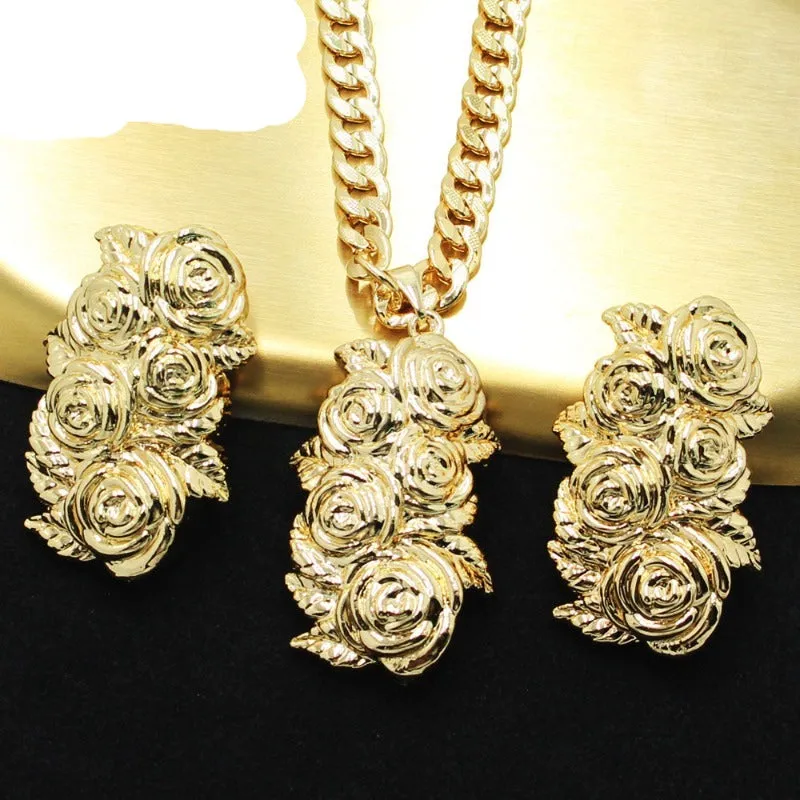 Jewellery Set Gold Jewelry for Women Wedding Bride Necklace Earrings